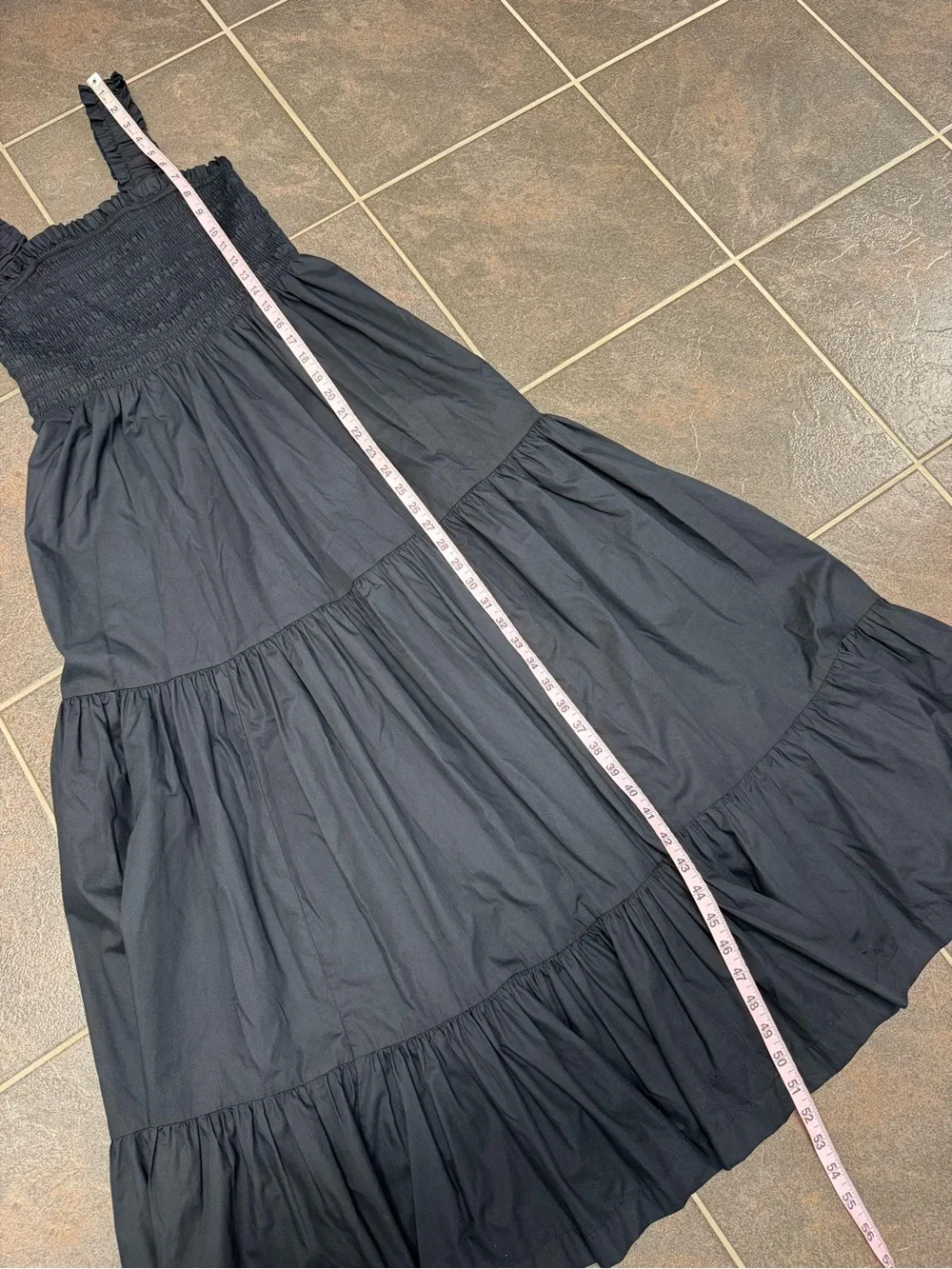 Abercrombie & Fitch Sleeveless Smocked Tiered Maxi Dress Long Black Large Petite